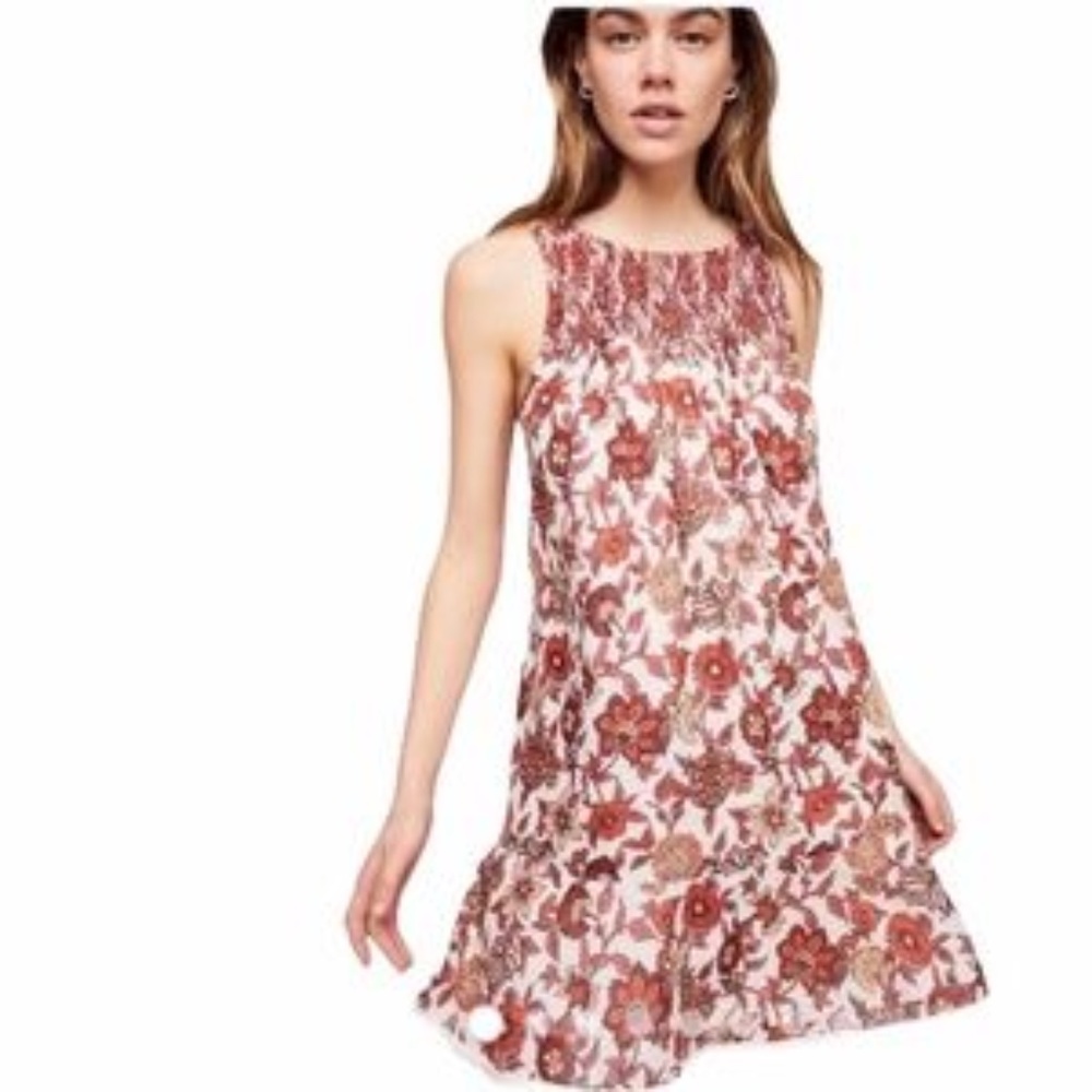 Free People Oh Baby smocked printed Mini dress xs